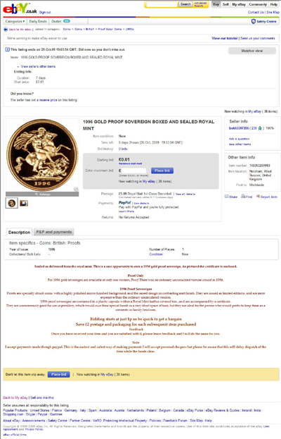 bob63307356 1889 M Gold Sovereign eBay Auction Listing
